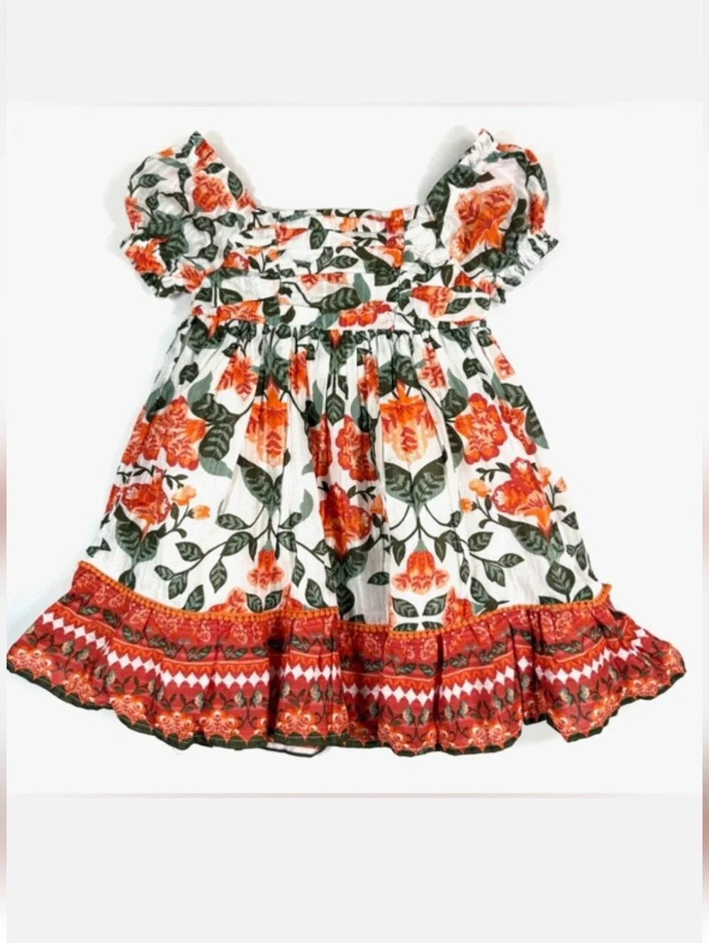 HAUTE HIPPIE Kids Floral Boho Dress Orange Green Print Size 4T Summer